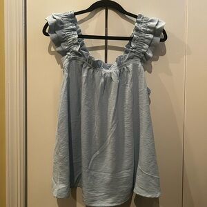 Ruffled Blue Women's Pajama Top and Shorts